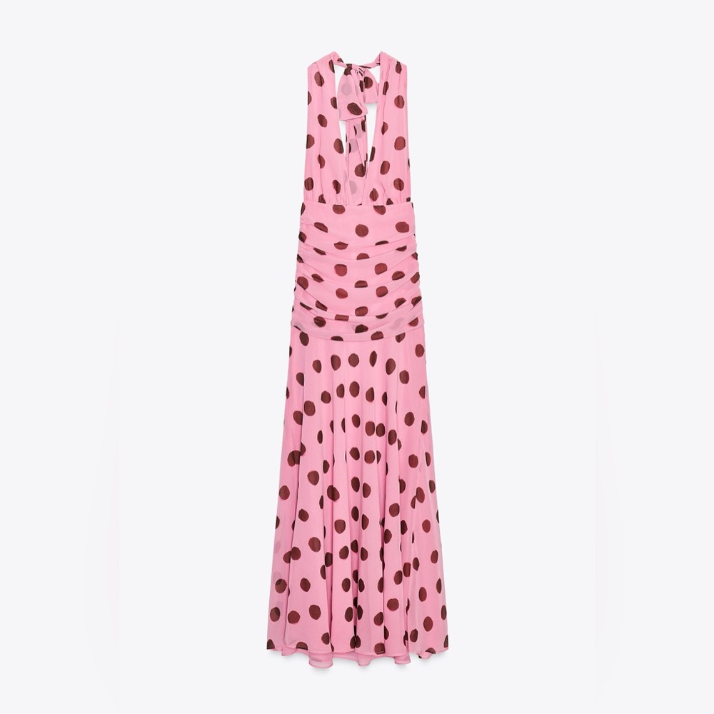 ZARA - Pink Polka Dot Maxi Dress - Size XL